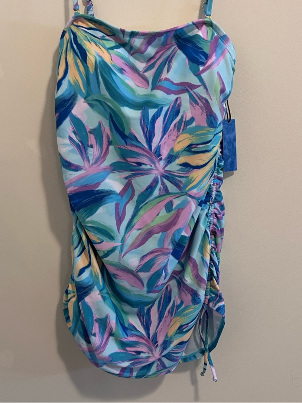 Caribbean Joe Blue Multi Tropical  Two Piece Swim Suit